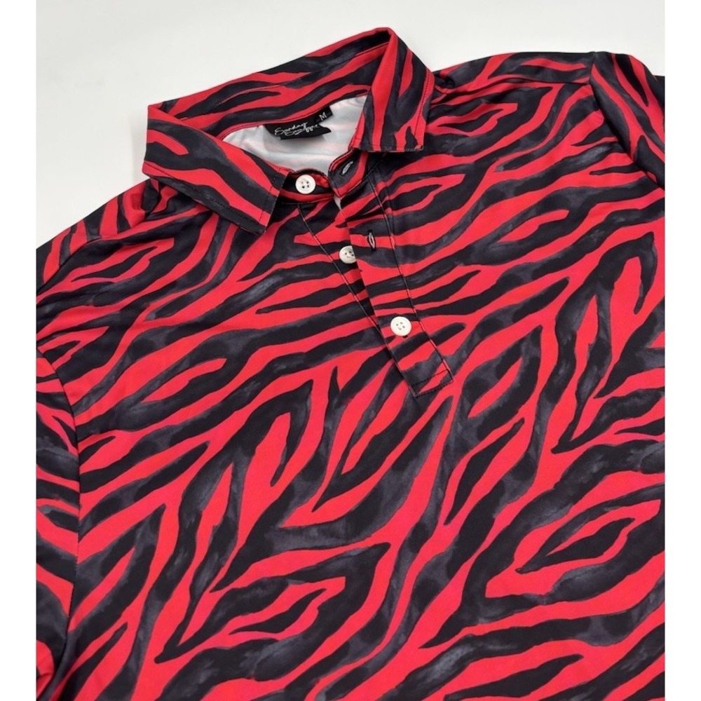Sunday Swagger Men's M Polyester Red Zebra Print Short Sleeve Polo‎